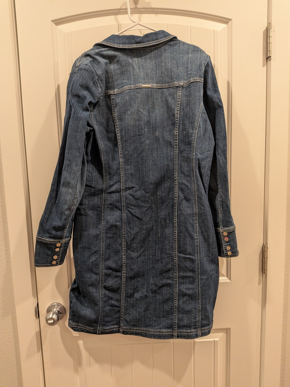 White House Black Market Dark Blue Denim Button-Front Mini Dress - Picture 7 of 9